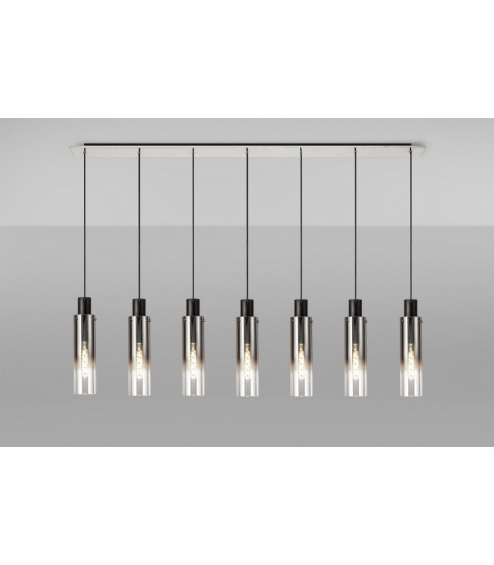 Linear Pendant 7 Light Adjustable E27 Black Smoke Fade Glass-3