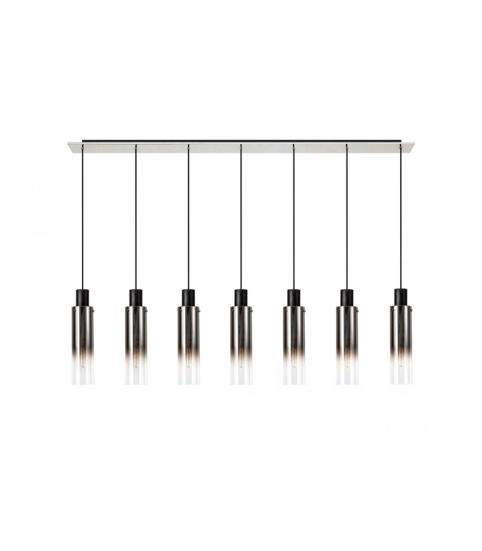 Linear Pendant 7 Light Adjustable E27 Black Smoke Fade Glass-4