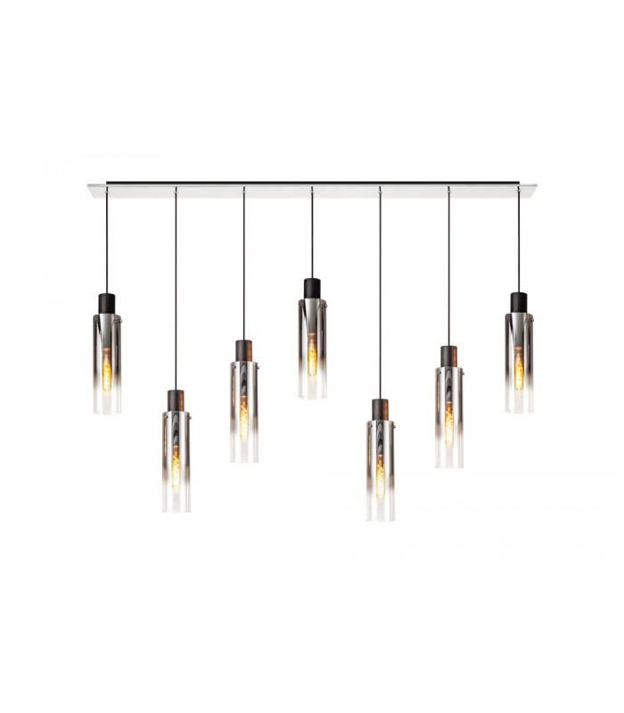 Linear Pendant 7 Light Adjustable E27 Black Smoke Fade Glass-5