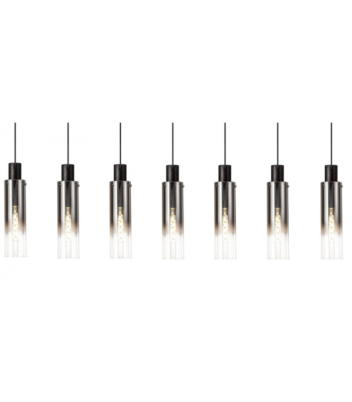 Linear Pendant 7 Light Adjustable E27 Black Smoke Fade Glass-6