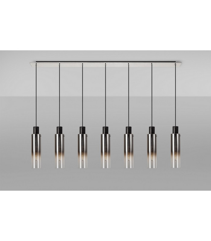 Linear Pendant 7 Light Adjustable E27 Black Smoke Fade Glass-10