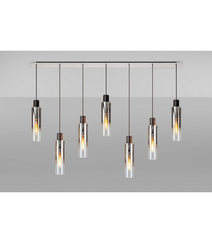 Linear Pendant 7 Light Adjustable E27 Black Smoke Fade Glass-11