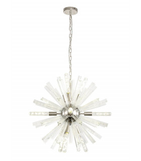 10 Light E14 Round Pendant Polished Nickel  Clear Glass-1