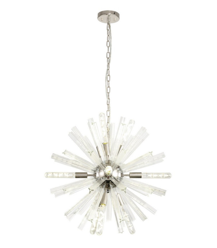 10 Light E14 Round Pendant Polished Nickel  Clear Glass-1