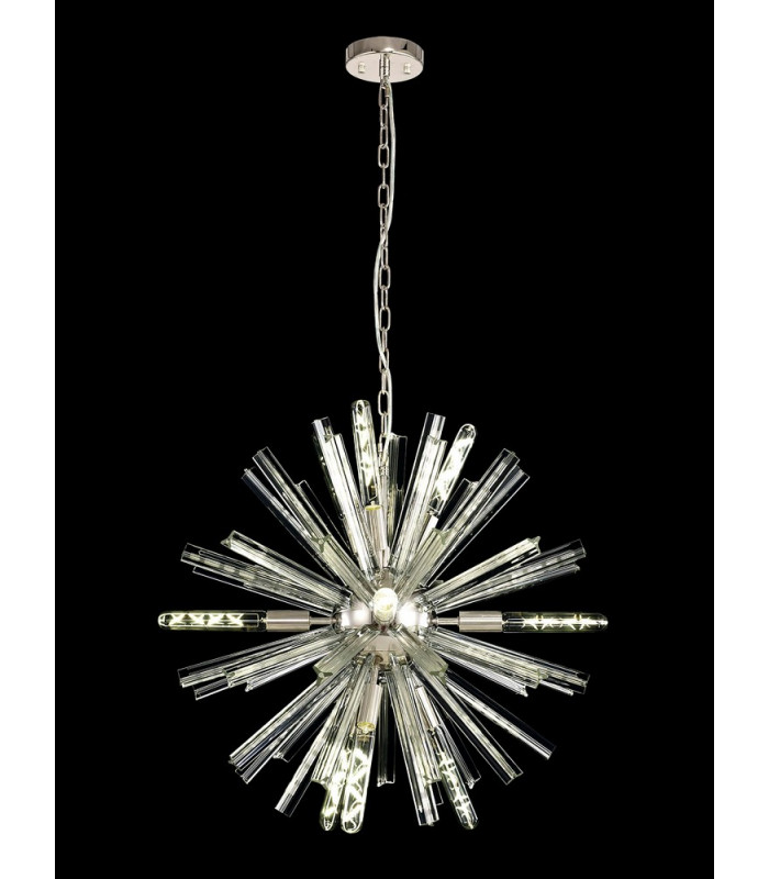 10 Light E14 Round Pendant Polished Nickel  Clear Glass-3