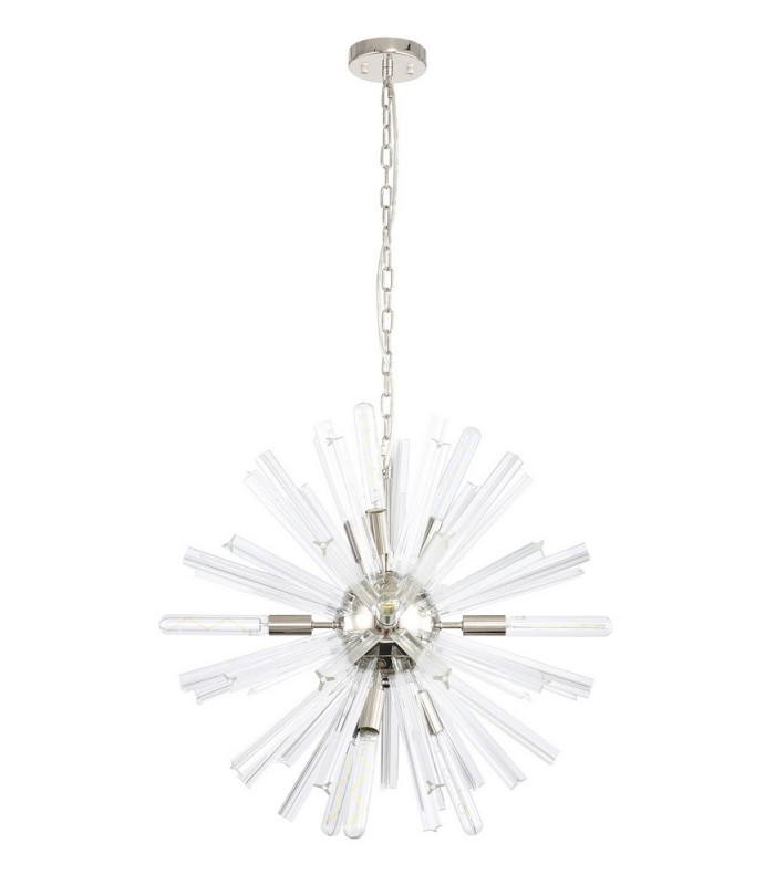 10 Light E14 Round Pendant Polished Nickel  Clear Glass-4