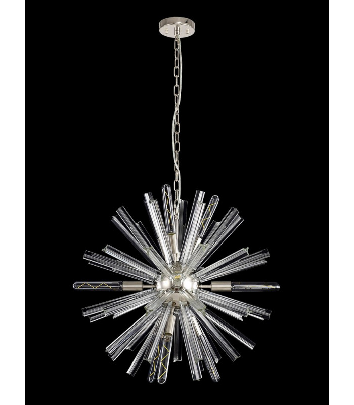 10 Light E14 Round Pendant Polished Nickel  Clear Glass-10