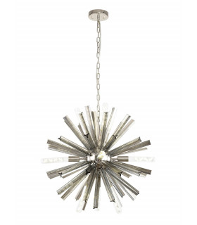 10 Light E14 Round Pendant Polished Nickel  Smoke Glass-1