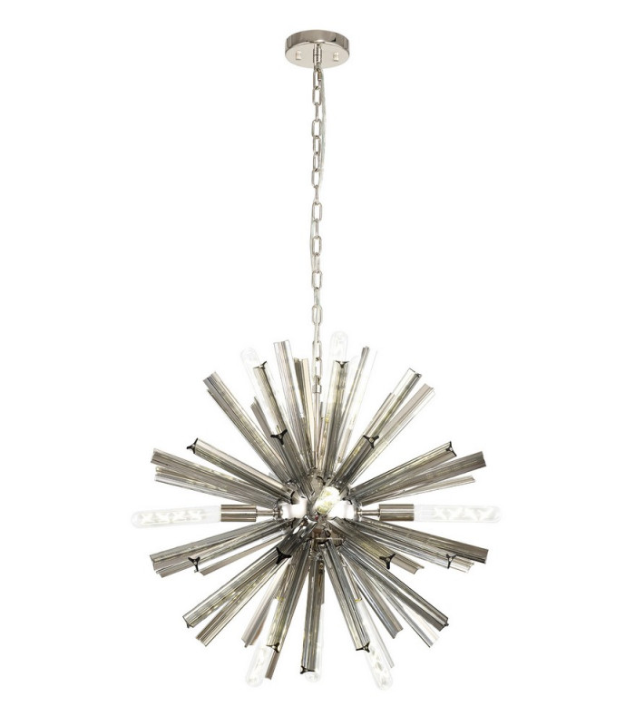 10 Light E14 Round Pendant Polished Nickel  Smoke Glass-1