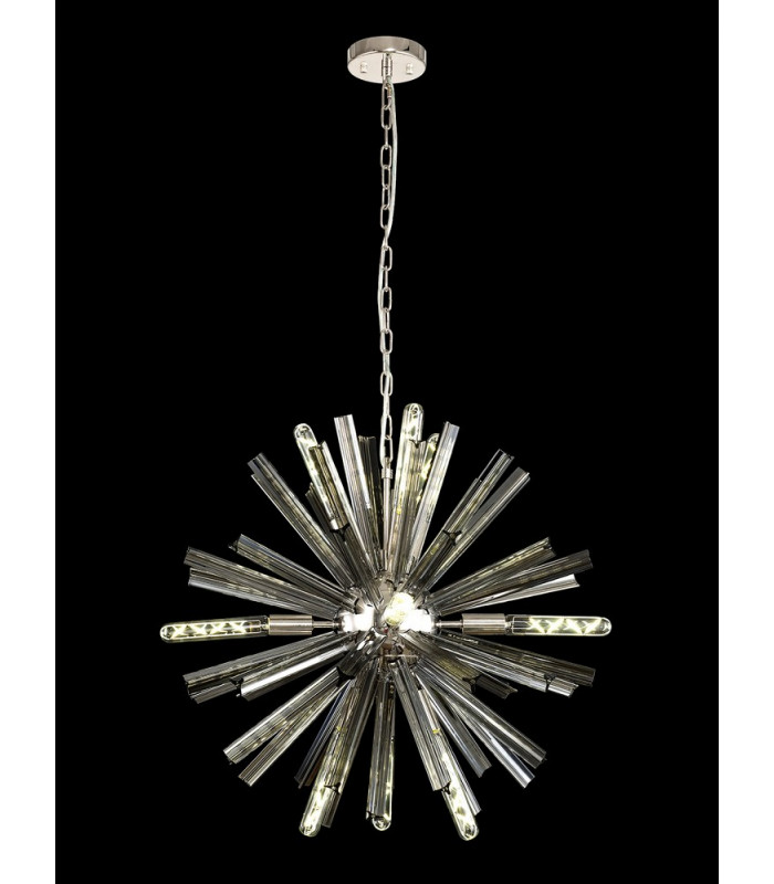 10 Light E14 Round Pendant Polished Nickel  Smoke Glass-3