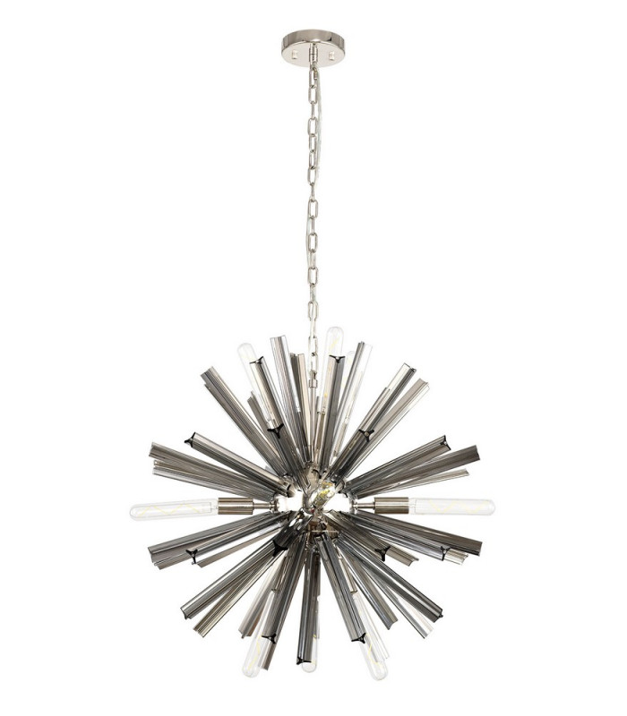 10 Light E14 Round Pendant Polished Nickel  Smoke Glass-4