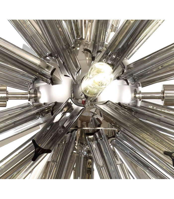 10 Light E14 Round Pendant Polished Nickel  Smoke Glass-6