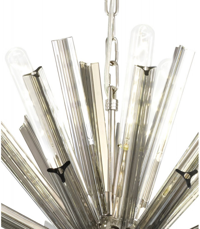 10 Light E14 Round Pendant Polished Nickel  Smoke Glass-8