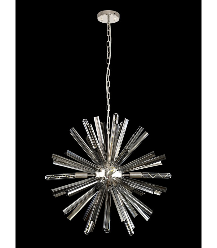 10 Light E14 Round Pendant Polished Nickel  Smoke Glass-10