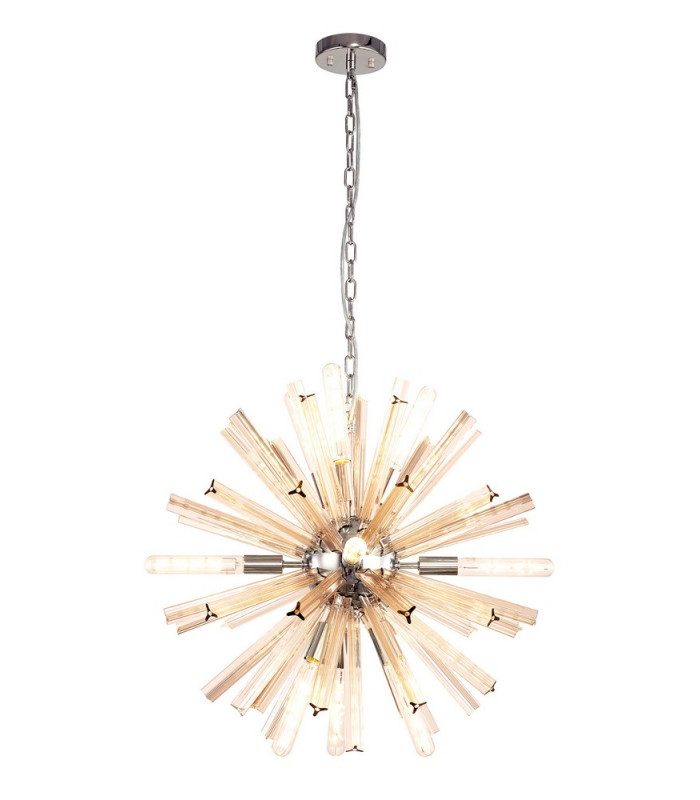 10 Light E14 Round Pendant Polished Nickel  Champagne Gold Glass-1