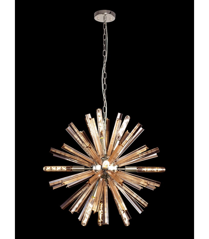 10 Light E14 Round Pendant Polished Nickel  Champagne Gold Glass-3