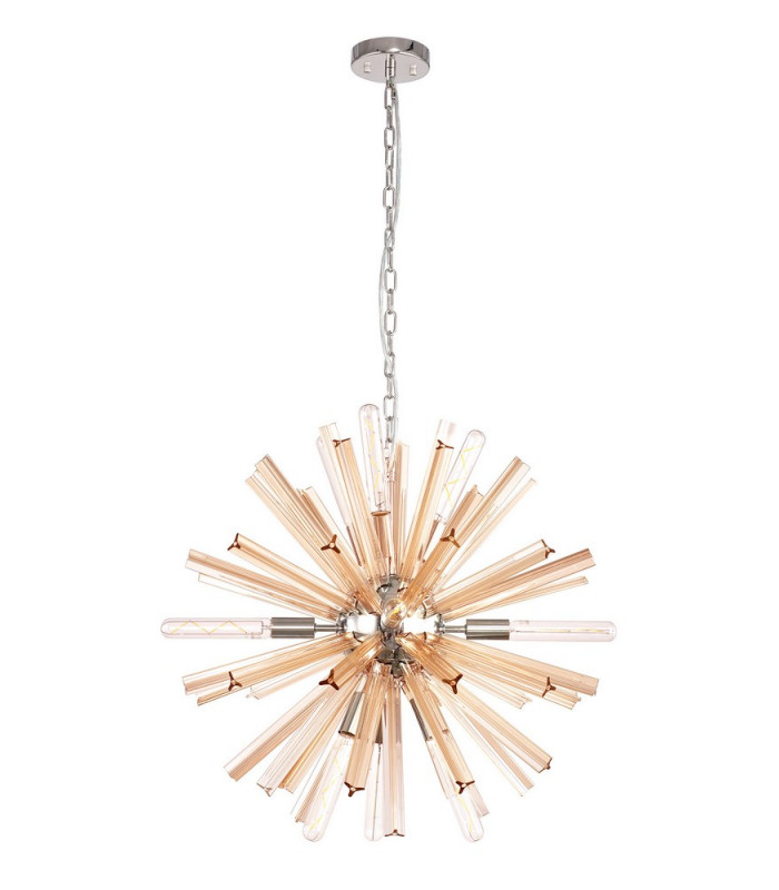 10 Light E14 Round Pendant Polished Nickel  Champagne Gold Glass-4