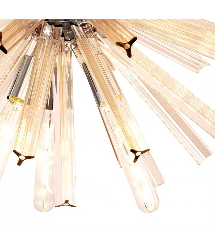 10 Light E14 Round Pendant Polished Nickel  Champagne Gold Glass-7