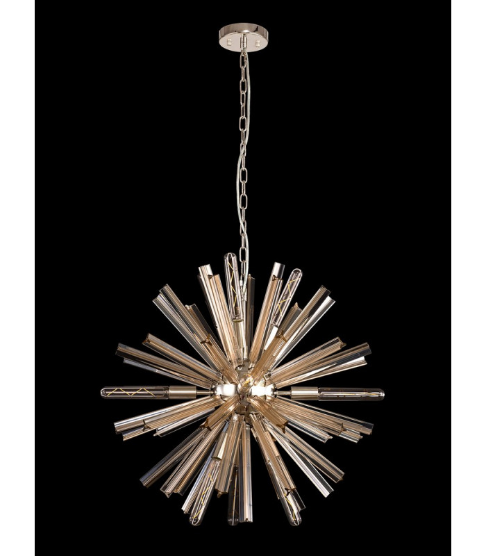 10 Light E14 Round Pendant Polished Nickel  Champagne Gold Glass-10