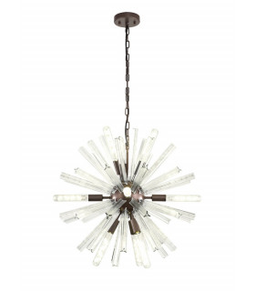 10 Light E14 Round Pendant Brown Oxide  Clear Glass-1