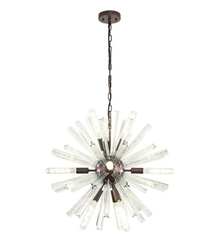 10 Light E14 Round Pendant Brown Oxide  Clear Glass-1