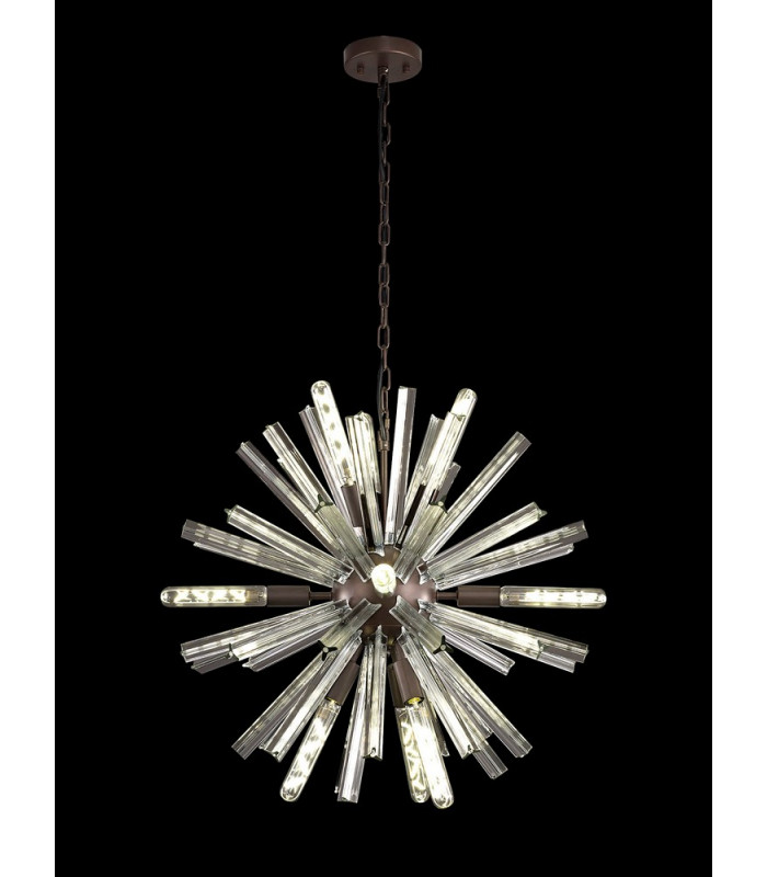 10 Light E14 Round Pendant Brown Oxide  Clear Glass-3