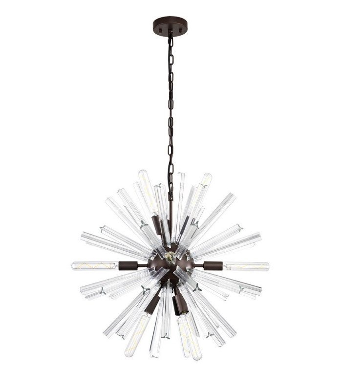 10 Light E14 Round Pendant Brown Oxide  Clear Glass-4
