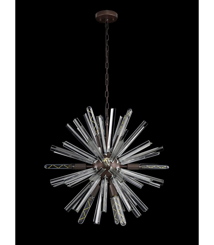 10 Light E14 Round Pendant Brown Oxide  Clear Glass-8