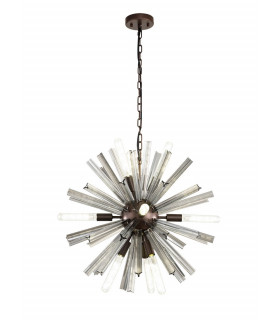 10 Light E14 Round Pendant Brown Oxide  Smoke Glass-1