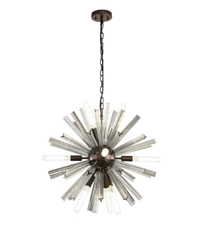 10 Light E14 Round Pendant Brown Oxide  Smoke Glass-1