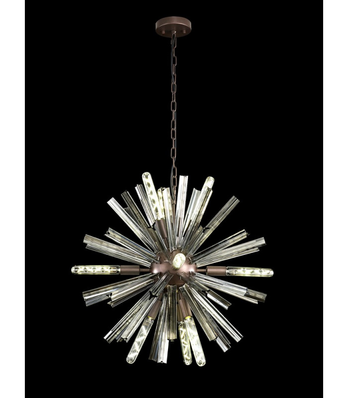 10 Light E14 Round Pendant Brown Oxide  Smoke Glass-3