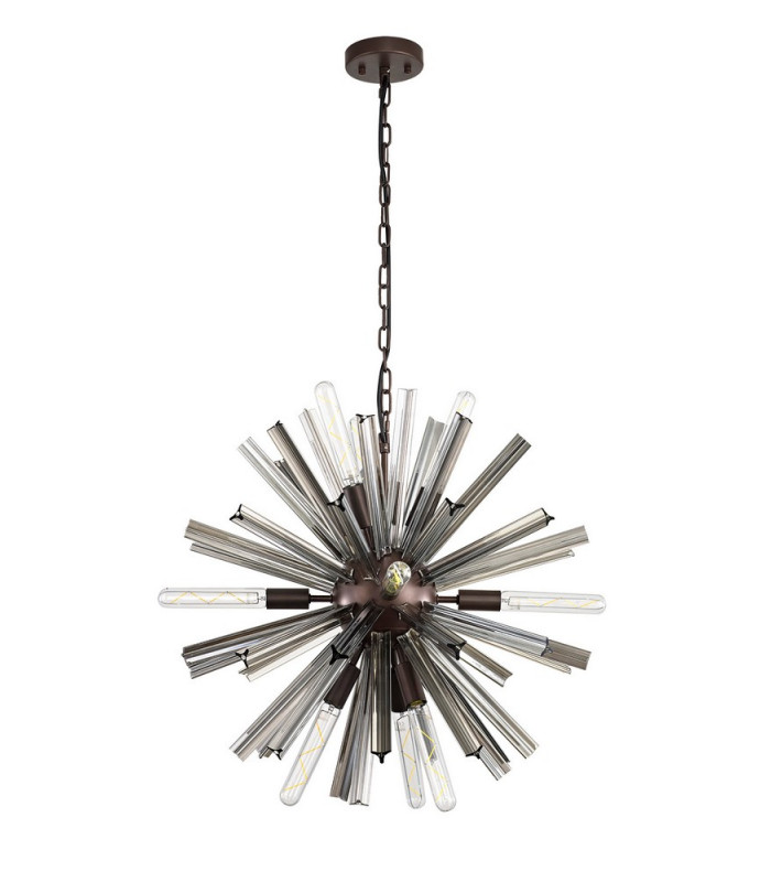 10 Light E14 Round Pendant Brown Oxide  Smoke Glass-4