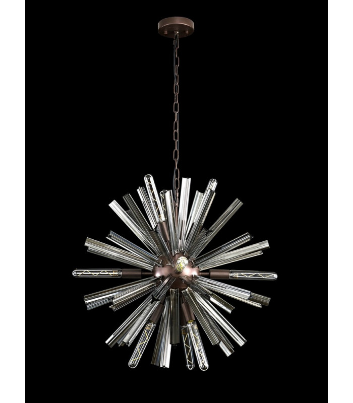 10 Light E14 Round Pendant Brown Oxide  Smoke Glass-10