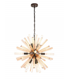 10 Light E14 Round Pendant Brown Oxide  Champagne Gold Glass-1