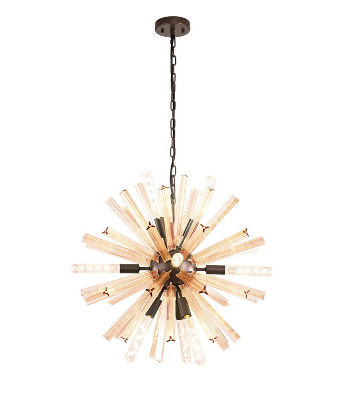 10 Light E14 Round Pendant Brown Oxide  Champagne Gold Glass-1