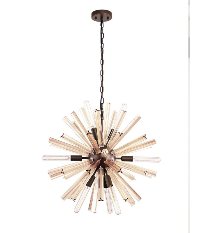 10 Light E14 Round Pendant Brown Oxide  Champagne Gold Glass-4