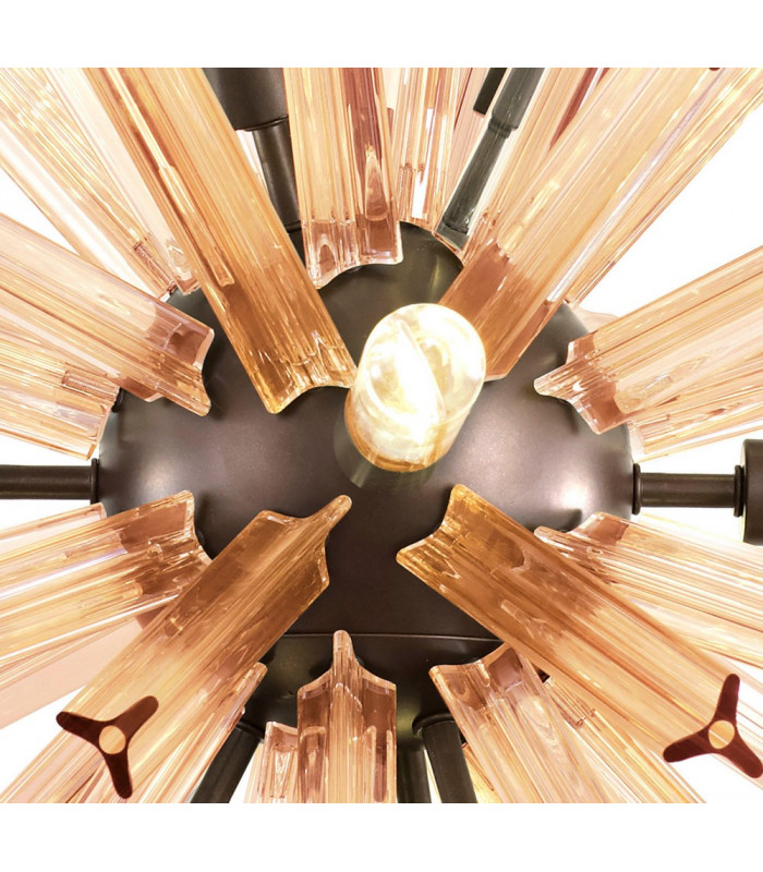 10 Light E14 Round Pendant Brown Oxide  Champagne Gold Glass-6