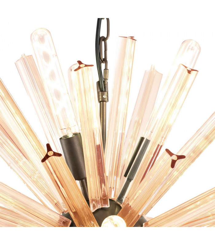 10 Light E14 Round Pendant Brown Oxide  Champagne Gold Glass-8