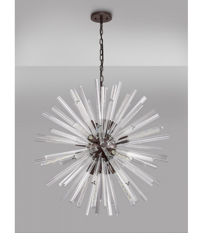 16 Light E27 Round Pendant Brown Oxide  Clear Glass-9