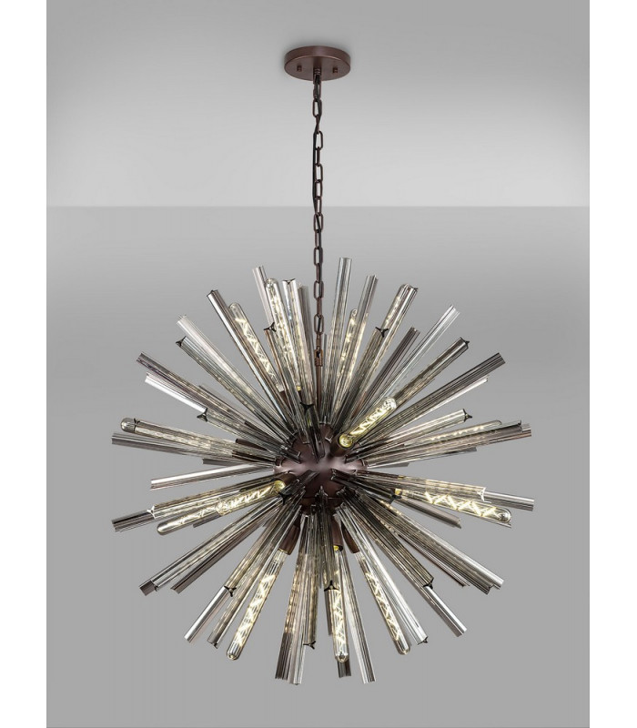 16 Light E27 Round Pendant Brown Oxide  Smoke Glass-3