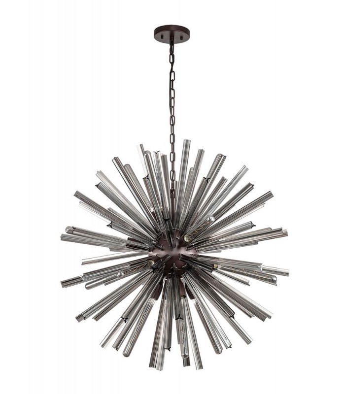 16 Light E27 Round Pendant Brown Oxide  Smoke Glass-4