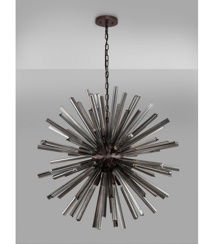 16 Light E27 Round Pendant Brown Oxide  Smoke Glass-9
