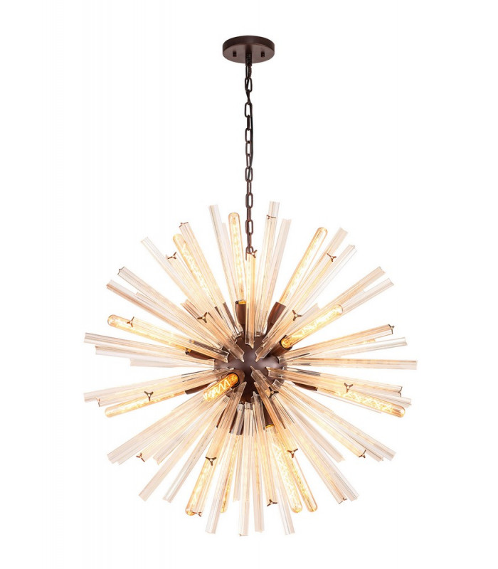 16 Light E27 Round Pendant Brown Oxide  Champagne Gold Glass-1