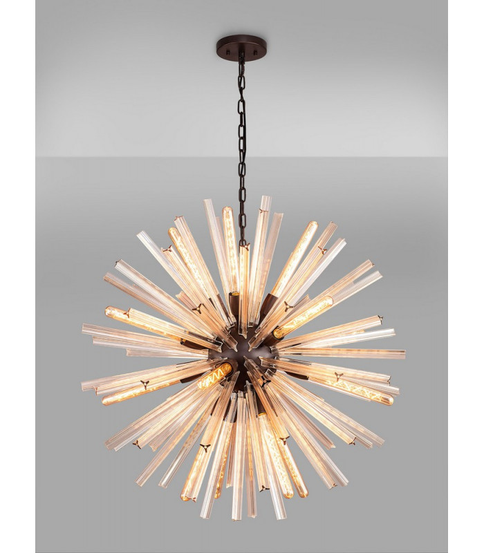 16 Light E27 Round Pendant Brown Oxide  Champagne Gold Glass-3