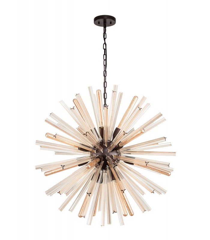 16 Light E27 Round Pendant Brown Oxide  Champagne Gold Glass-4