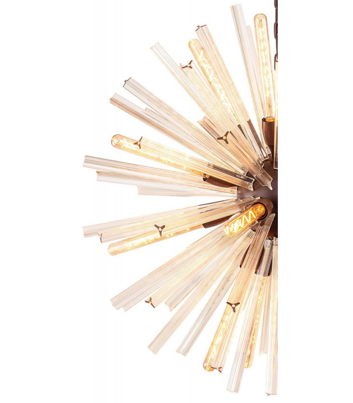 16 Light E27 Round Pendant Brown Oxide  Champagne Gold Glass-5