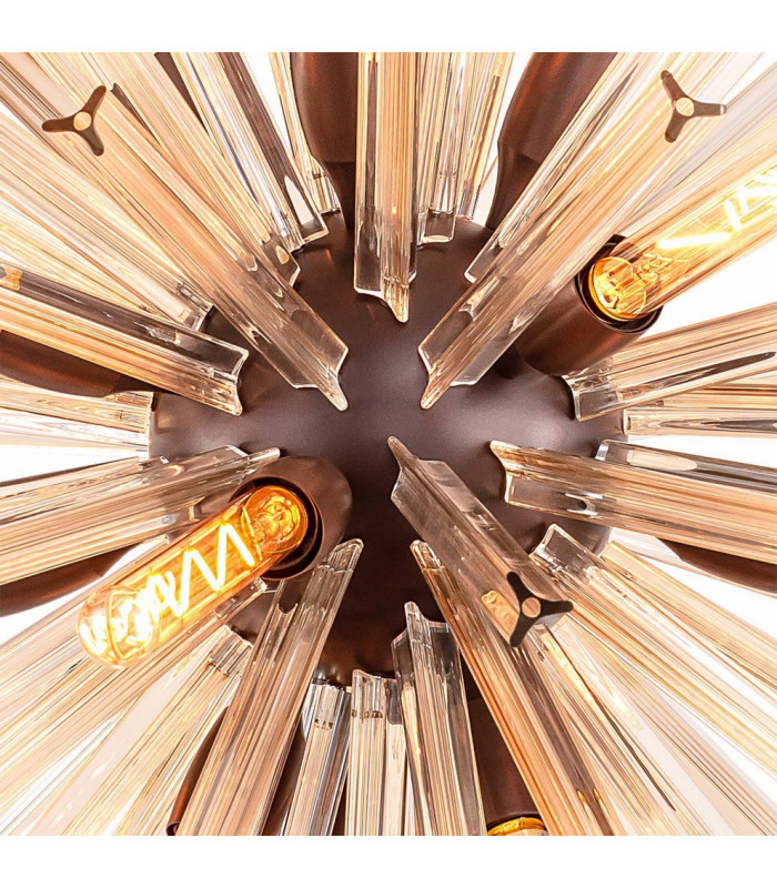 16 Light E27 Round Pendant Brown Oxide  Champagne Gold Glass-6