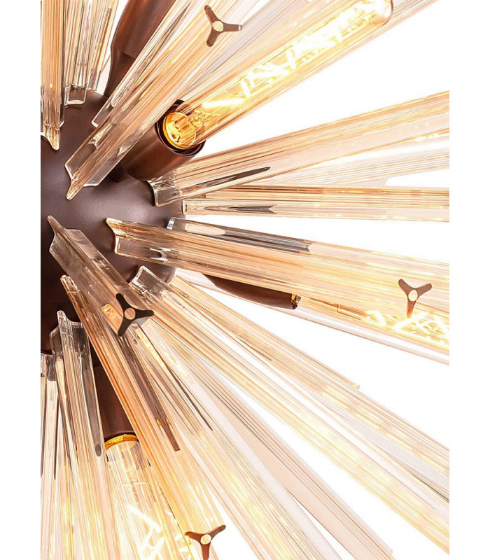 16 Light E27 Round Pendant Brown Oxide  Champagne Gold Glass-7
