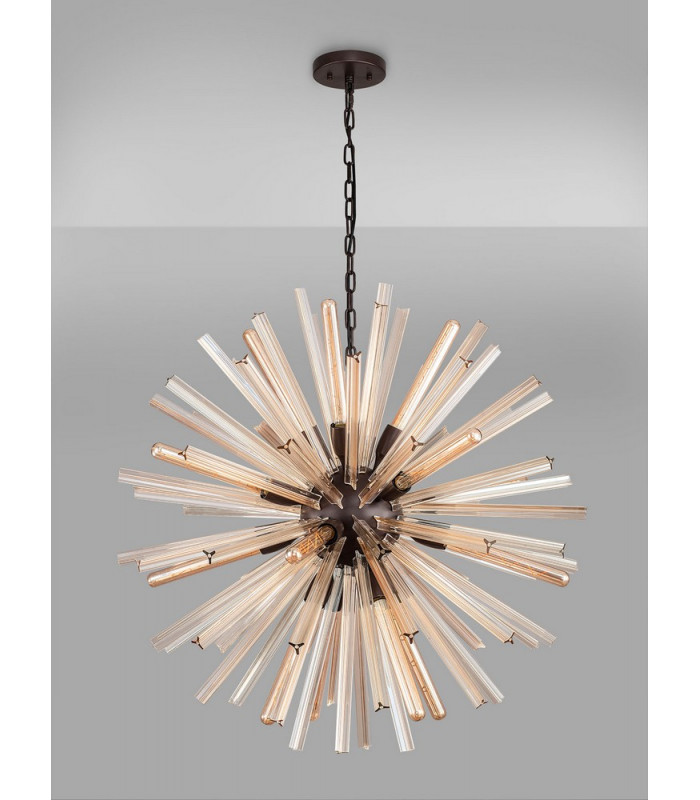 16 Light E27 Round Pendant Brown Oxide  Champagne Gold Glass-9