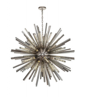 32 Light E27 Round Pendant Polished Nickel  Smoke Glass-1